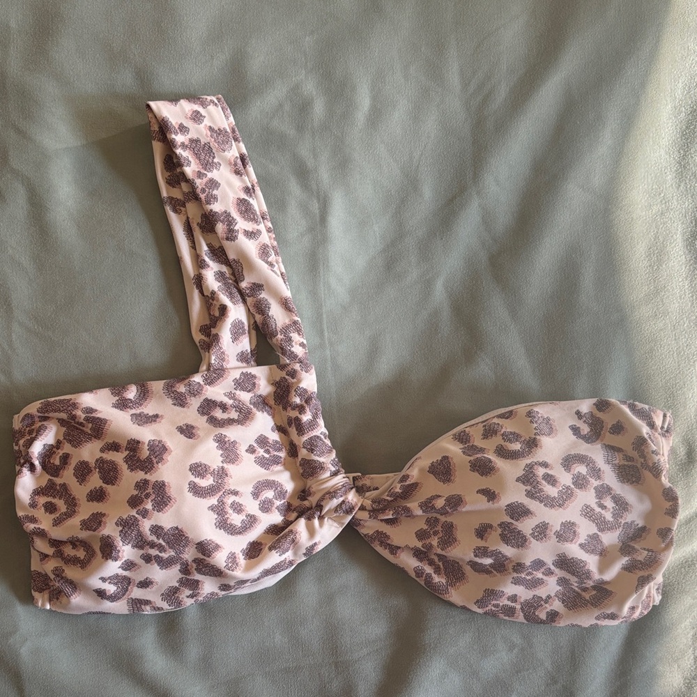 Aerie White Leopard Print Bikini Top